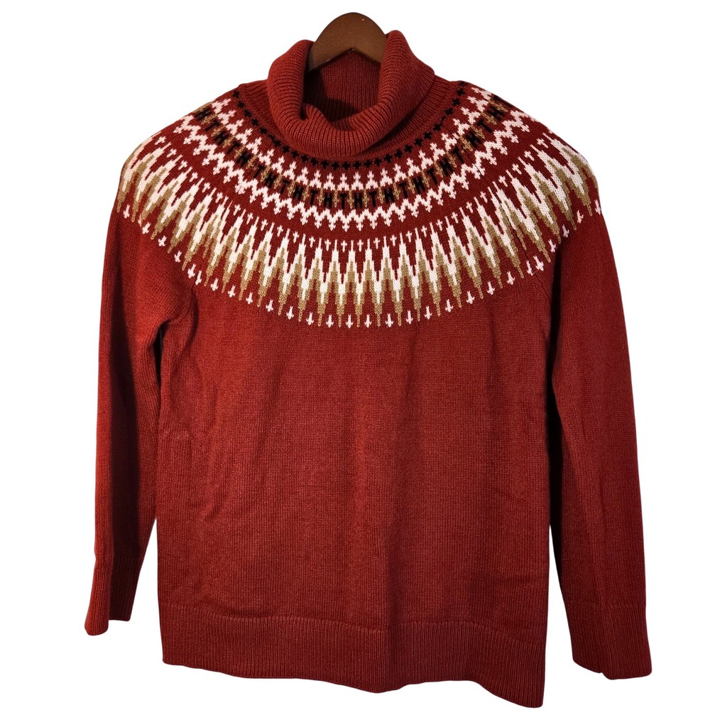 Tommy Hilfiger Woman's 2XL Red Nordic‎ Fair Isle Knit Turtleneck Sweater